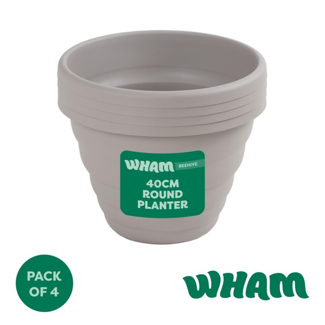 Wham Beehive 4 x 40cm Round Plastic Garden Planters Grey Fawn