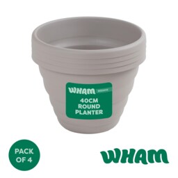 Wham Beehive 4 x 40cm Round Plastic Garden Planters Grey Fawn