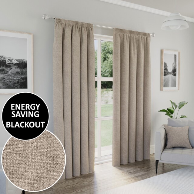 Enhanced Living Dallas Blackout Thermal Natural Curtains with 3 inch Tape Top Header (PAIR) - 66x54 inch (168x137cm)