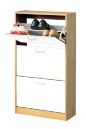 Orsina Sturdy White And Oak Veneer 3 Drawer Shoe Cupboard, Easy Access Shoe Cupboard, Multipurpose Shoe Organizer
