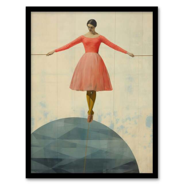 Life Is Tightrope Girl Circus Balance Act Black Framed Wall Art Print A4
