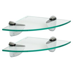 Harbour Housewares Floating Glass Corner Shelf - 20cm - Metallic Brackets - Bathroom Shower Storage Vanity Display Unit Shelf Silver Chrome 2