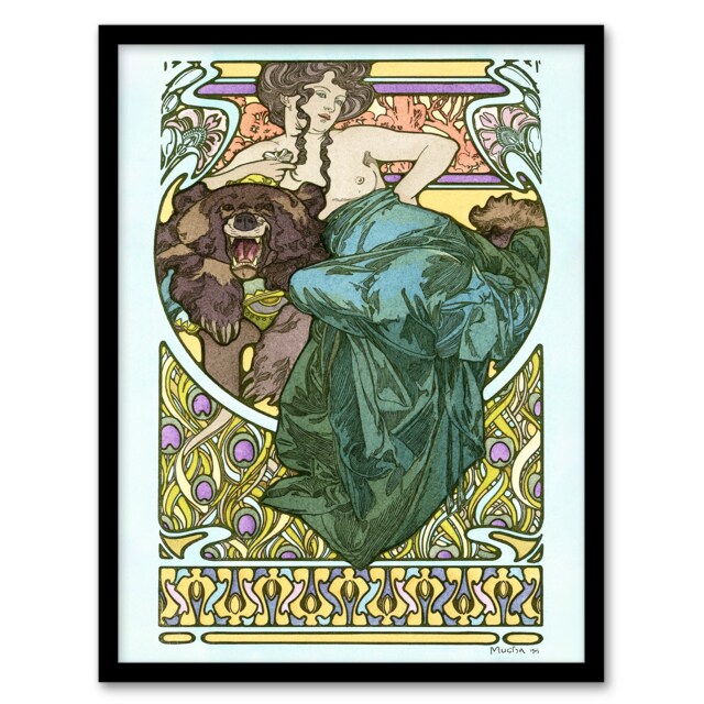 Alphonse Mucha Framed Wall Art Print Woman Reclining on a Bearskin Home Décor