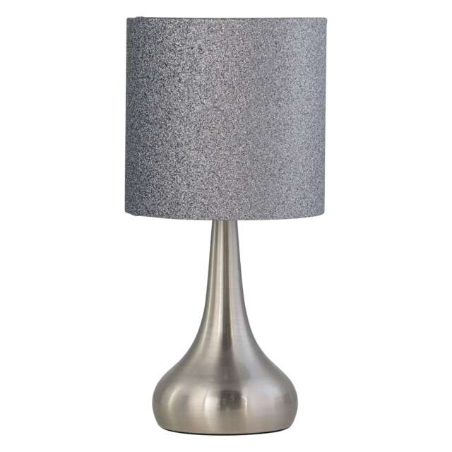 Romana - Brushed Chrome Touch Operated Table Lamp with Glitter Shade Chrome Grey Medium 1