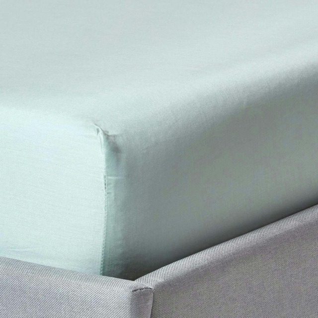 Homescapes Duck Egg Blue Organic Cotton Deep Fitted Sheet 18 inch 400 Thread count, King Blue King