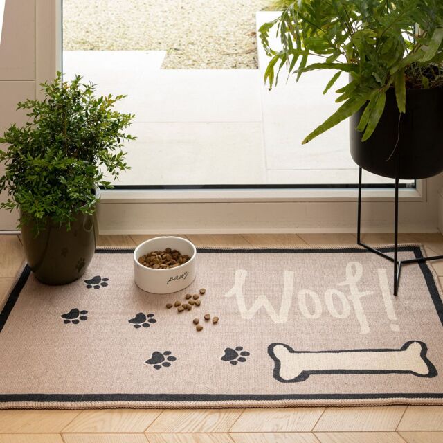 Machine Washable Doormat Grey Paw Print Non Slip Front Door Mat 60cm x 110cm