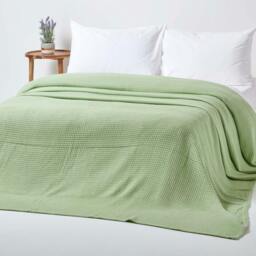 Homescapes Organic Cotton Waffle Blanket/ Throw Sage Green - 178 x 228 cm