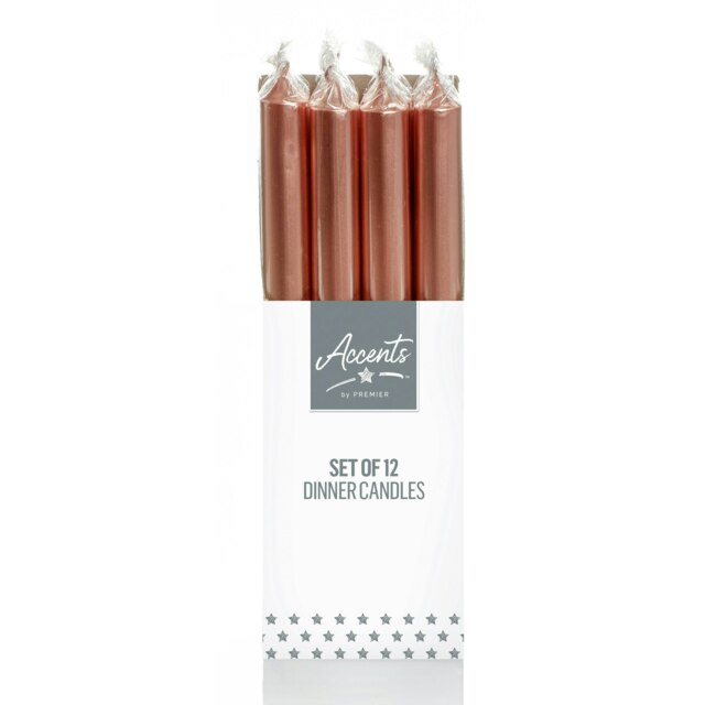Premier Dinner Candles Unscented 25cm Rose Gold Pack of 12
