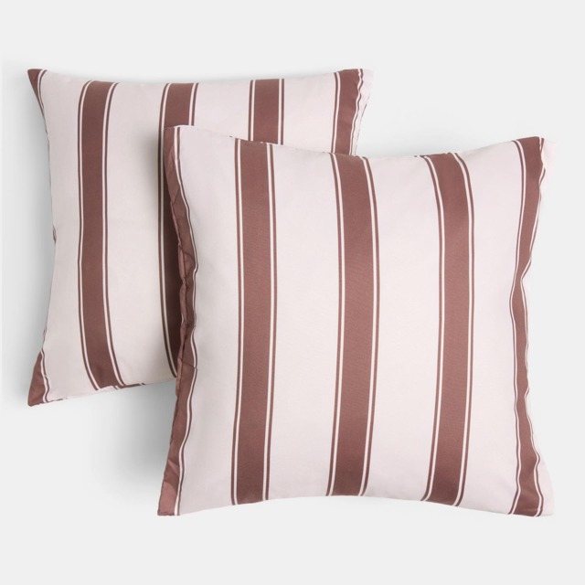 OHS 2 x Stripe Garden Cushion Covers Outdoor Water Resistant Multi Chocolate/Cream