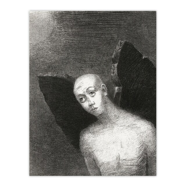 Fallen Angel Spreads Black Wings Redon Vintage Huge Wall Art Print 18X24 In