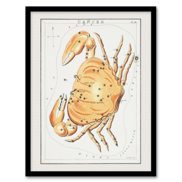 Sidney Hall Vintage Cancer Constellation Illustration Framed Wall Art Print A3