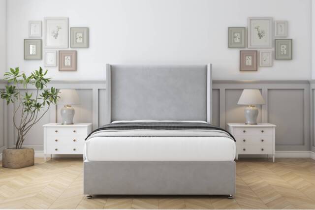 "Sloomy Devonshire Silver Plush Divan Bed With Mattress No Drawers With 54"" Wingback Headboard 2'6 Small Single Silver Silver Small Single 1"