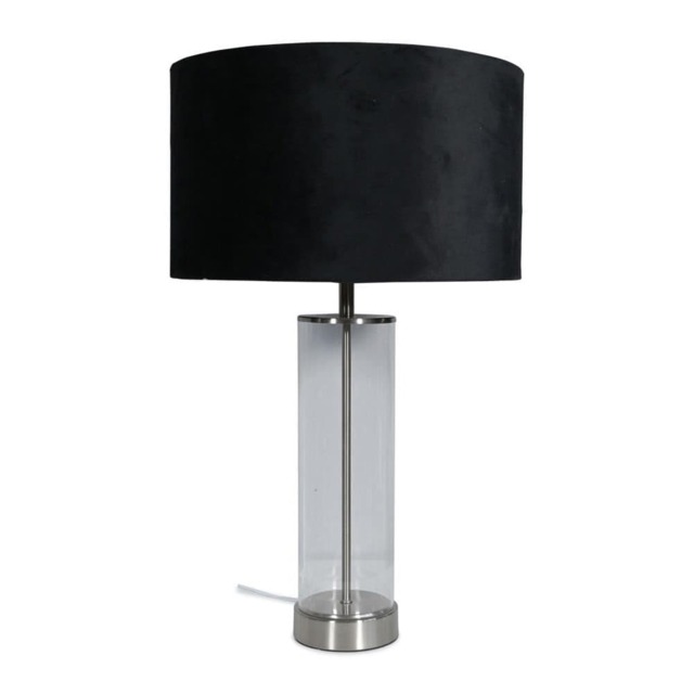 ValueLights Balan Brushed Chrome Table Lamp Black Velvet Shade