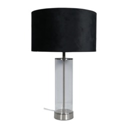 ValueLights Balan Brushed Chrome Table Lamp Black Velvet Shade