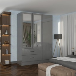 Sliding Wardrobes 4U High Gloss Wardrobe Range with Mirror & Gold Handles - Available in 2, 3 or 4 Door Sizes, White, Black or Grey Finish Grey Grey 116cm