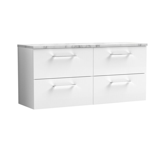 Balterley Level Wall Hung 4 Drawer Vanity Unit & Laminate Worktop for Spacious Contemporary Bathroom Storage White Gloss White