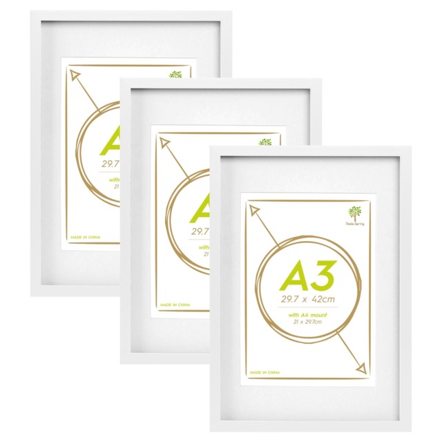 "Nicola Spring 3x Photo Frames with White A4 Mount - A3 (12"" x 17"") White Portrait Hanging Wall Mounted Picture Display Frame"
