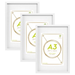 "Nicola Spring 3x Photo Frames with White A4 Mount - A3 (12"" x 17"") White Portrait Hanging Wall Mounted Picture Display Frame"