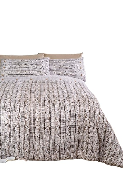 Arran Cotton Duvet Cover Set Bedding with Pillowcase Brown Natural Single