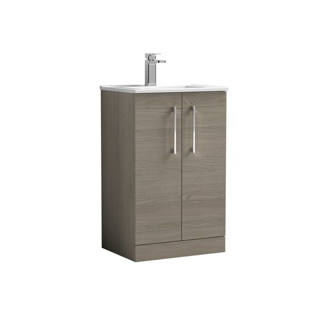 Balterley Modern Bathroom 2 Soft Close Door & Minimalist Floor Standing Vanity Unit Basin Brown Solace Oak 815 x 500 x 390mm