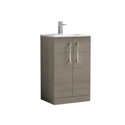 Balterley Modern Bathroom 2 Soft Close Door & Minimalist Floor Standing Vanity Unit Basin Brown Solace Oak 815 x 500 x 390mm
