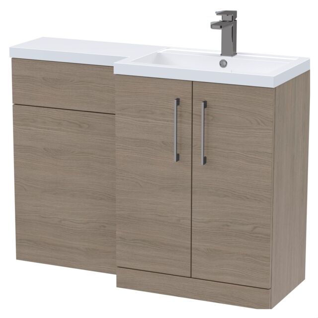 Balterley Right-Hand Bathroom Vanity and WC Unit Combination with Basin - Woodgrain Mid Oak with Handles Brown Grey Vicenza Oak