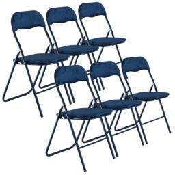 6 Pc Folding Lightweight Chair Set Portable Metal Frame PVC Velvet Ribcord Seats Multi Blue Velvet