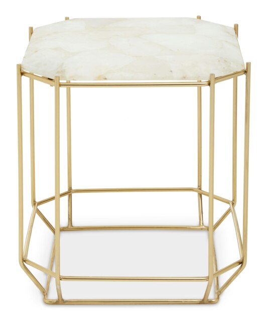 Interiors by Premier Marble Top White Side Table, Open Design Frame Bedside Table, Square End Table for Living Room, Lounge Gold