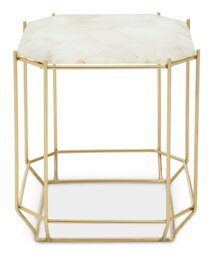 Interiors by Premier Marble Top White Side Table, Open Design Frame Bedside Table, Square End Table for Living Room, Lounge Gold
