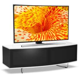 "Centurion Supports Caru Gloss Black and Gloss White Beam-Thru Remote Friendly Super-Contemporary ""D"" Shape Design 32""-65"" LED/OLED/LCD TV Cabinet Black White 1"
