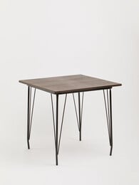Orsina Large Black Metal and Elm Wood Table, Versatile Square Table, Sturdy Outdoor Dining Table for Lawn, Patio