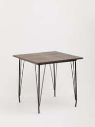 Orsina Large Black Metal and Elm Wood Table, Versatile Square Table, Sturdy Outdoor Dining Table for Lawn, Patio