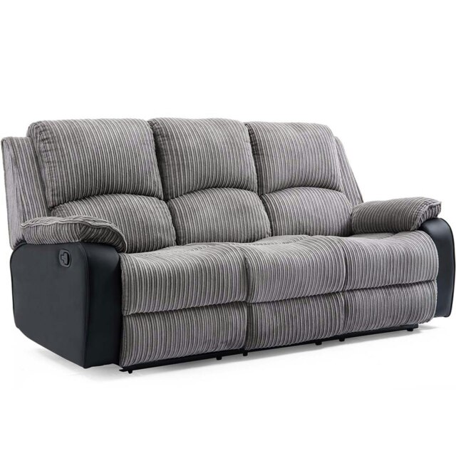 Postana 3 Seater Manual High Back Jumbo Cord Fabric Recliner Sofa (Grey)