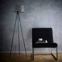 Bronx Black Modern Tripod Floor Lamp with Acrylic Glass Drum Shade Black