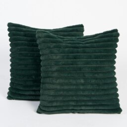 OHS 2 x Faux Fur Matte Velvet Fleece Thick Ribbed Cushion Covers, 45x45cm - Green