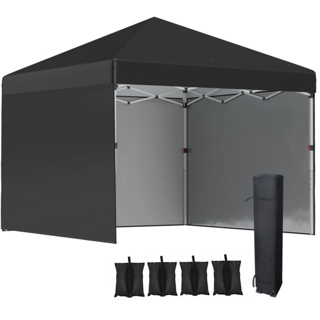 Outsunny 3x3 (M) Pop Up Gazebo Party Tent w/ 3 Sidewalls, Weight Bags, Black Black Black