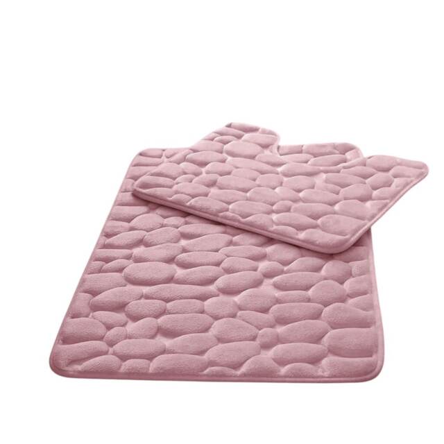 Memory Foam Pebbles Bath Mat Set Pink 0866