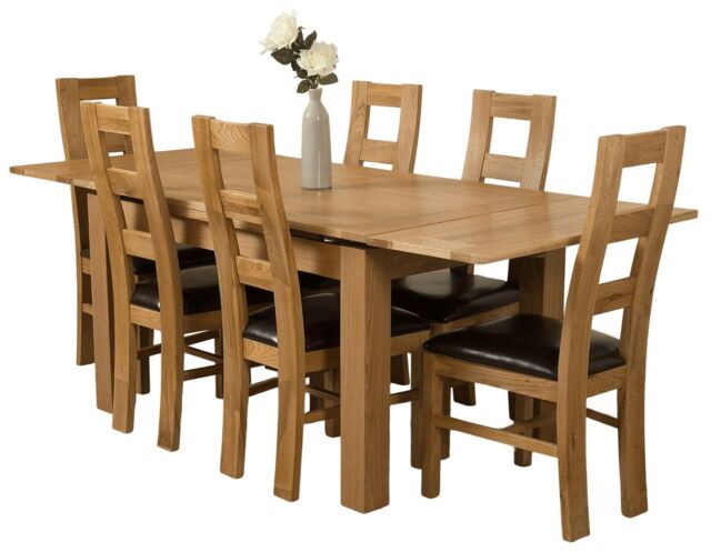 Richmond 140-220cm Oak Extending Dining Table and 6 Yale Chairs Brown Brown