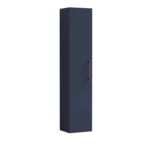 Balterley Level Modern Bathroom 1 Soft Close Door Wall Hung Tall Storage Unit, with Handle Blue Indigo Blue