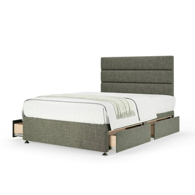 Neptune Spring Slate Linen 4 Drawer Divan Set And Milan Headboard Super King
