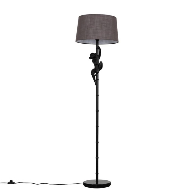 ValueLights George Monkey Black Floor Lamp Grey Shade and Bulb