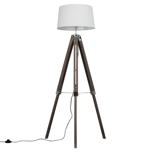 ValueLights Clipper Light Wood Tripod Floor Lamp White Doretta Shade