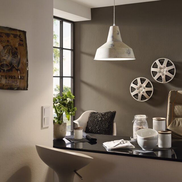 EGLO Somerton Single Pendant Light With Vintage White Finish Copper