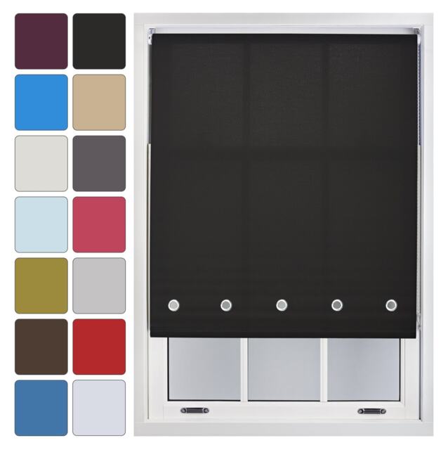FURNISHED Daylight Roller Blind Made to Measure with Chome Round Eyelets Black Black (W) 120cm x (L) 210cm
