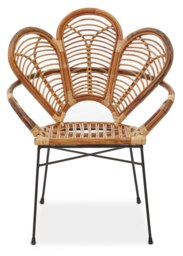 Interiors by Premier Natural Brown Rattan Arm Chair with Petal Design, Black Metal Legs Rattan Dining Chair, Cane Dining Chair Brown Brown