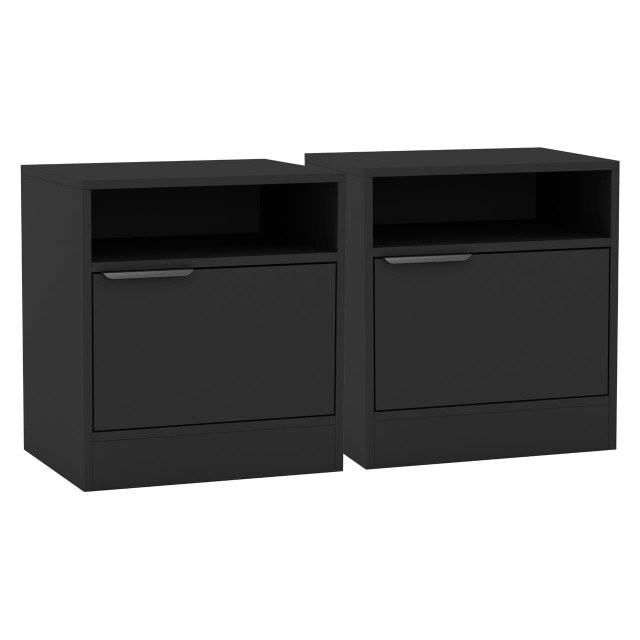 URBNLIVING 1 Door Bedside Table With Storage Black Black 2 Units