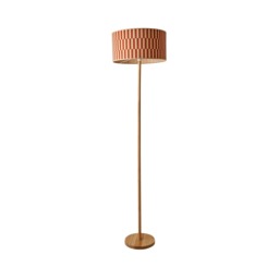 ValueLights Heather Orange Check Bamboo Shade Wood Floor Lamp and Bulb