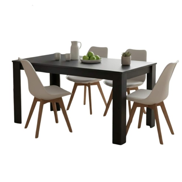 Arrow Charcoal Dining Table Set With 4 White Dining Chairs Dining Furniture