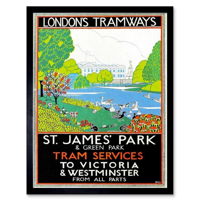 Vintage Transport London Tramways St James Park Framed Wall Art Print