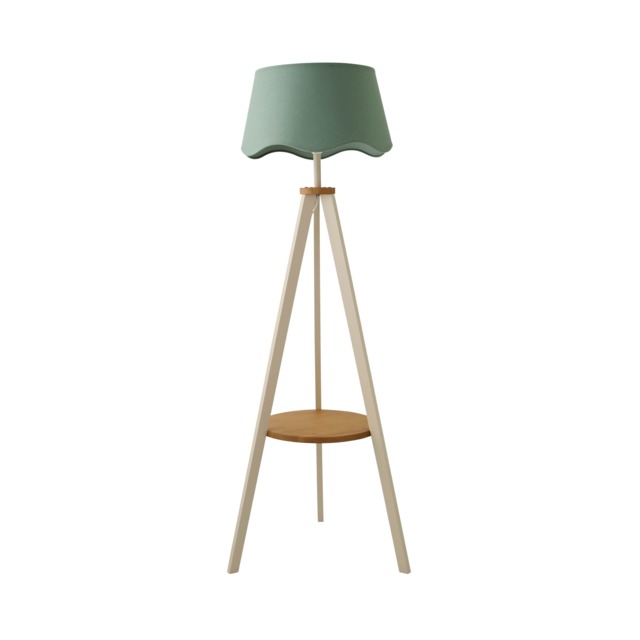 ValueLights Morrigan Cream Wood Floor Lamp Green Scallop Shade and Bulb